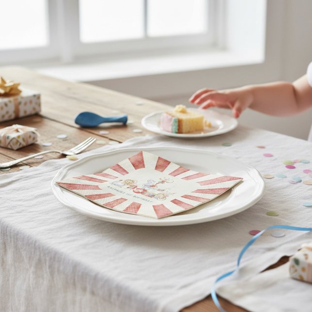 Retro Circus Theme Birthday Paper Napkins (Creator Uploaded)