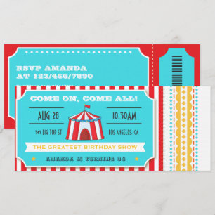 Retro Circus Ticket Kids Birthday Party Invitation