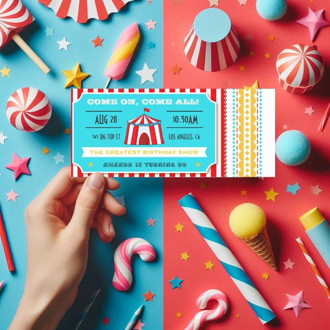 Retro Circus Ticket Kids Birthday Party Invitation (Retro Circus Ticket Kids Birthday Party Invitation)