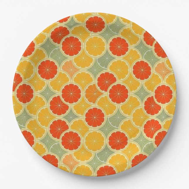 Retro Citrus Fruit Cheerful  Paper Plates (Front)