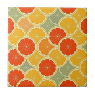 Retro Citrus Fruit Cheerful Small (4.25" x 4.25") Ceramic Tile