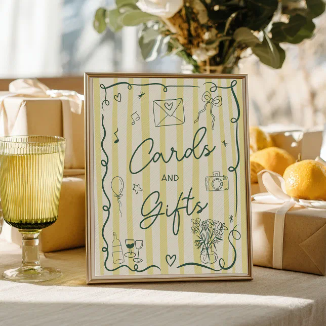Retro citrus green hand drawn cards gift wedding poster | Zazzle