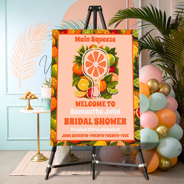 Retro Citrus Pickleball Bridal Shower Welcome Foam Board (Creator Uploaded)