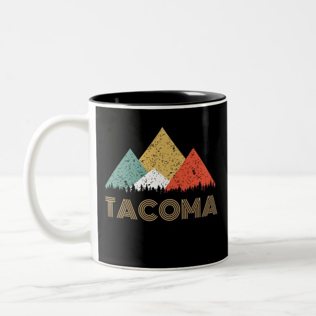 Retro City of Tacoma Mountain Two-Tone Coffee Mug (Left)