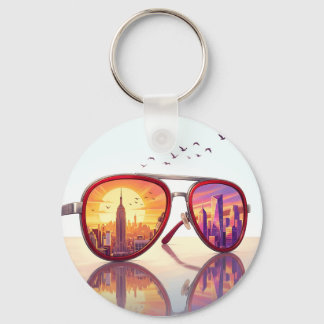 Retro City Skyline Sunglasses Design Keychain
