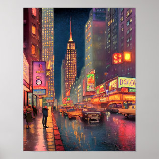 Retro City Street Lights Urban Art Poster