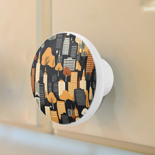 Retro Cityscape Black Tan Rust Ceramic Knob (Creator Uploaded)