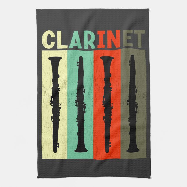 Retro Clarinet Kitchen Towel (Vertical)