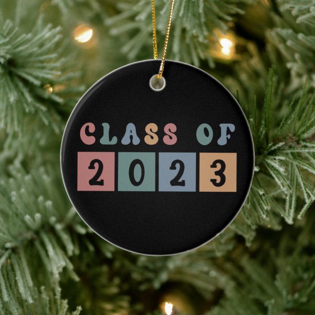 Retro Class of 2023 School College graduation Gift Ceramic Ornament (Tree)