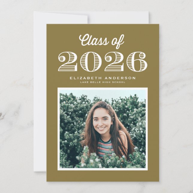 Retro Class of 2024 Gold Photo Graduation Invitation (Front)