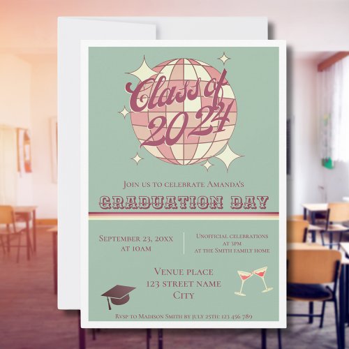 Retro class of 2024 graduation ceremony Invitation