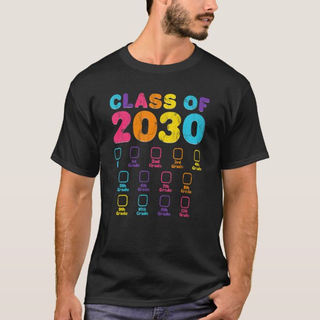 Retro Class Of 2030 Space For Grade Checkmark Grad T-Shirt (Front)