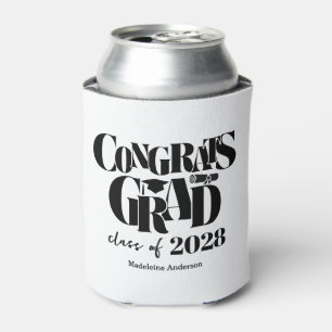 Retro Class of Congrats Graduation Black And White Can Cooler