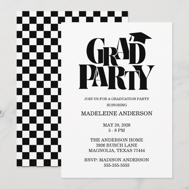Retro Class of Congrats Graduation Black  Invitation (Front/Back)
