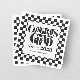 Retro Class of Congrats Graduation Black  Napkins