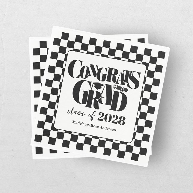 Retro Class of Congrats Graduation Black  Napkins (Creator Uploaded)