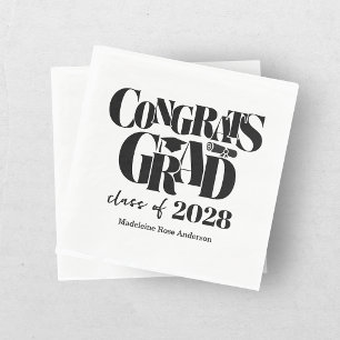 Retro Class of Congrats Graduation Black  Napkins