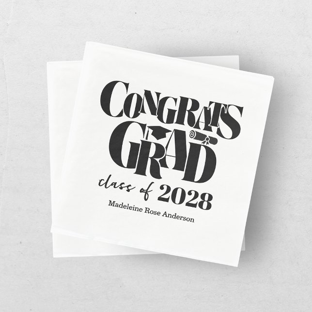 Retro Class of Congrats Graduation Black  Napkins (Creator Uploaded)