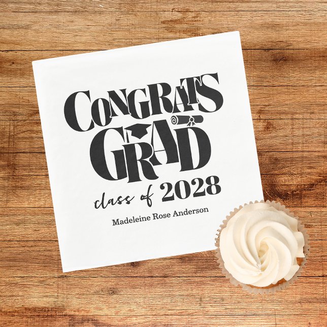 Retro Class of Congrats Graduation Black  Napkins (Creator Uploaded)
