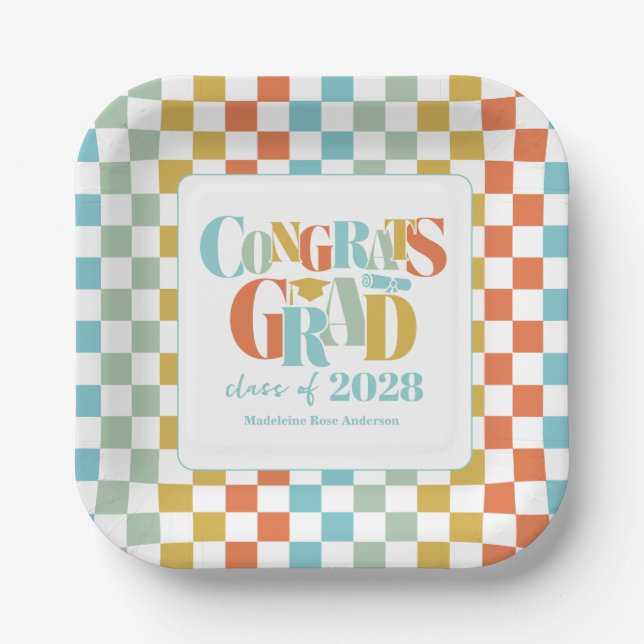 Retro Class of Congrats Graduation   Paper Plates (Front)