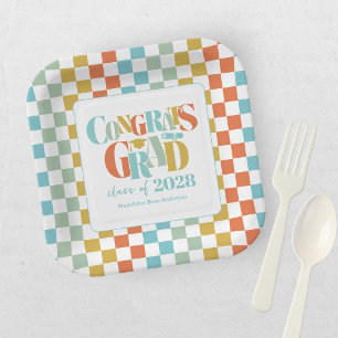 Retro Class of Congrats Graduation   Paper Plates