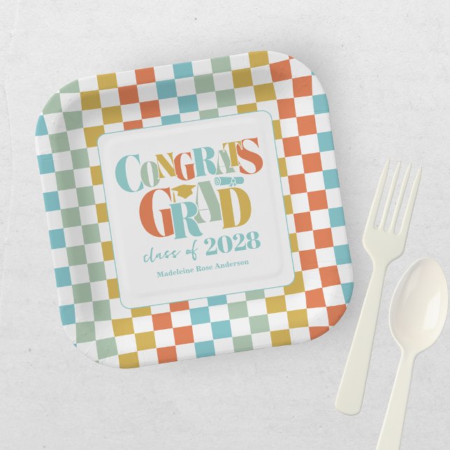 Retro Class of Congrats Graduation   Paper Plates (Creator Uploaded)