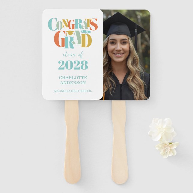 Retro Class of Congrats Graduation Photo  Hand Fan (Front and Back)
