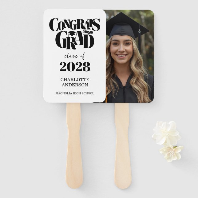 Retro Class of Congrats Graduation Photo  Hand Fan (Front and Back)