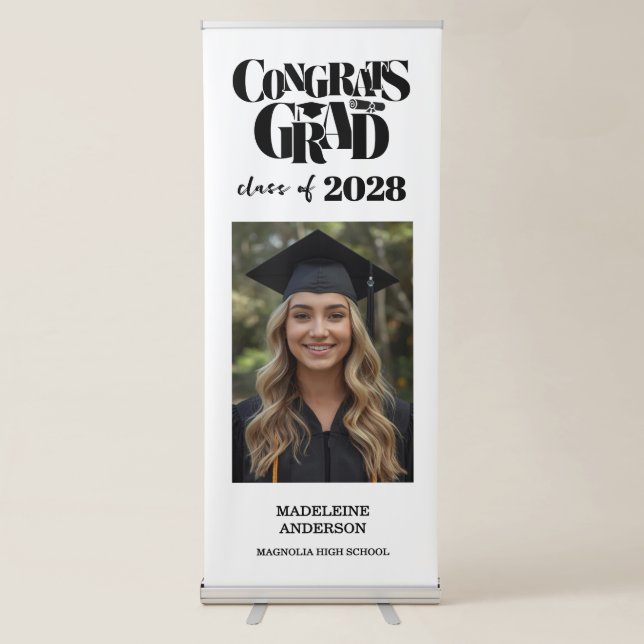Retro Class of Congrats Graduation Photo Retractable Banner (Front)