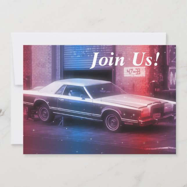 Retro Classic 70's Car Retirement Birthday Party Invitation (Front)