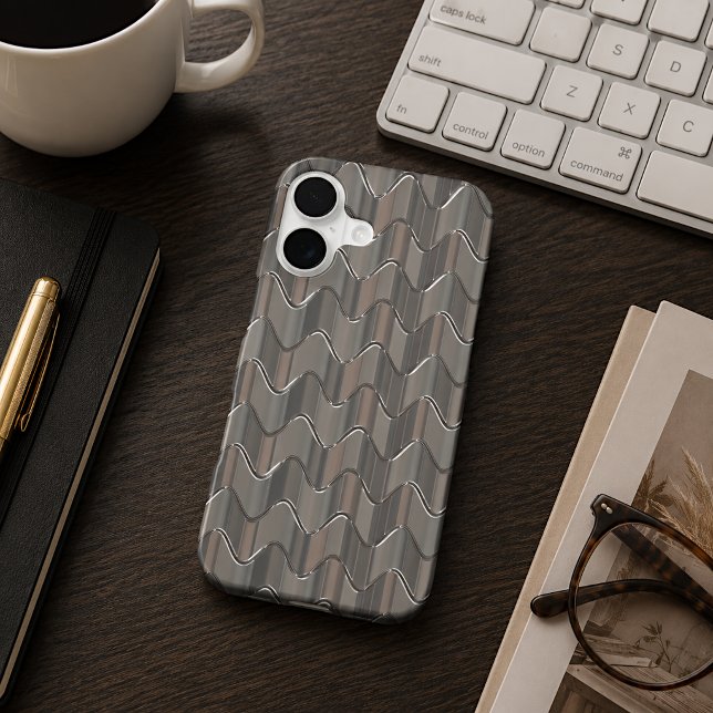 Retro Classic 70s Faux Metal Waves Art Pattern iPhone Case (Creator Uploaded)