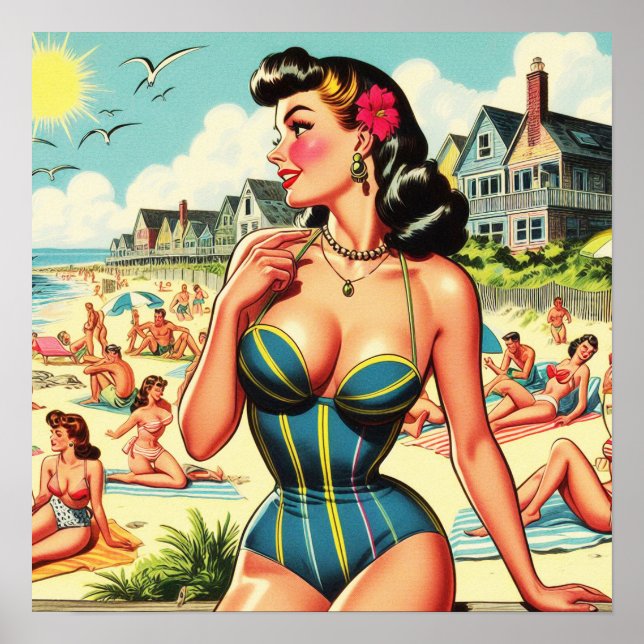 Retro Classic Beach Pin Up Poster (Front)