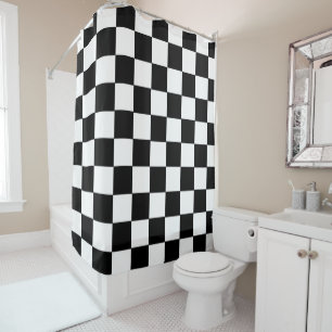 Retro Classic Black White Checkered Shower Curtain
