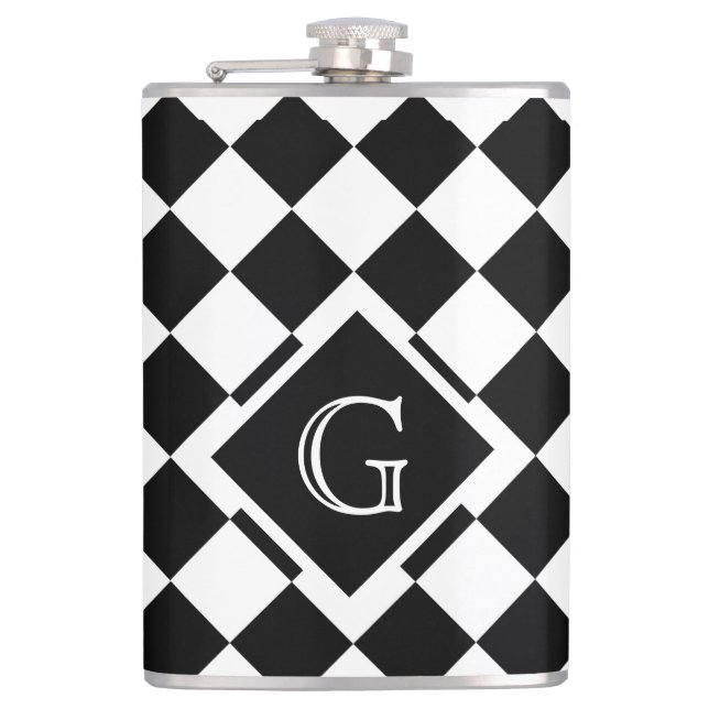 Retro Classic Black White Triangle Square Monogram Flask (Front)