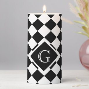Retro Classic Black White Triangle Square Monogram Pillar Candle