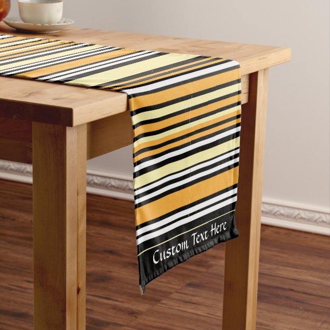 Retro Classic Black Yellow Stripe Personalized Short Table Runner (In Situ)