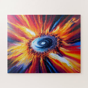 Retro classic blue red and orange cosmic explosion jigsaw puzzle