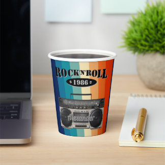 Retro classic boom box rock n roll music paper cups