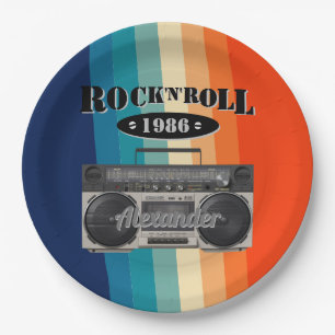 Retro classic boom box rock n roll music vintage paper plates
