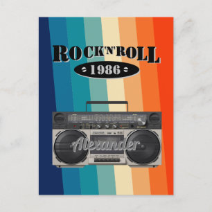 Retro classic boom box rock n roll music vintage  postcard
