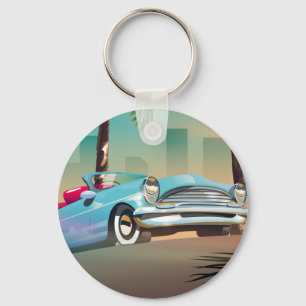 Retro Classic Car Canvas Print Keychain