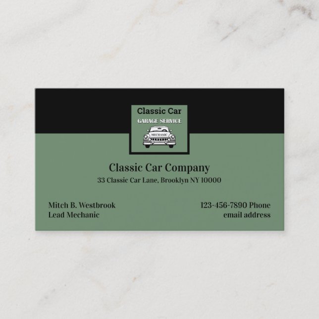 Retro Classic Car Garage Business Cards (Front)