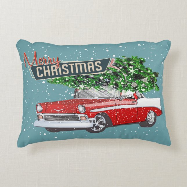 Retro Classic Car Merry Christmas Happy New Year  Accent Pillow (Front)