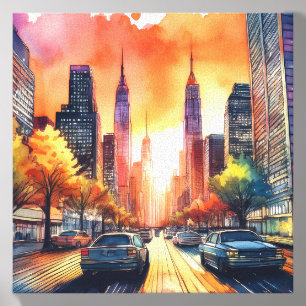 Retro Classic Car Watercolour Wall Art Canvas Photo Tile