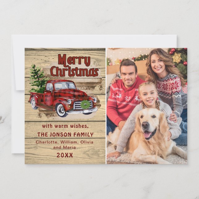 Retro Classic Christmas Truck PHOTO Greeting Holiday Card (Front)
