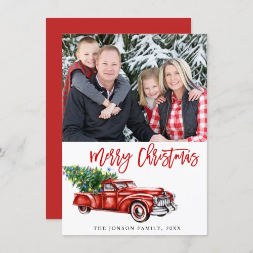 Retro Classic Christmas Truck PHOTO Greeting Holiday Card
