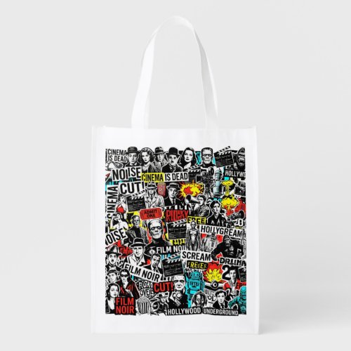 Retro Classic Cinema Stickers Collage - Vintage Fi Grocery Bag