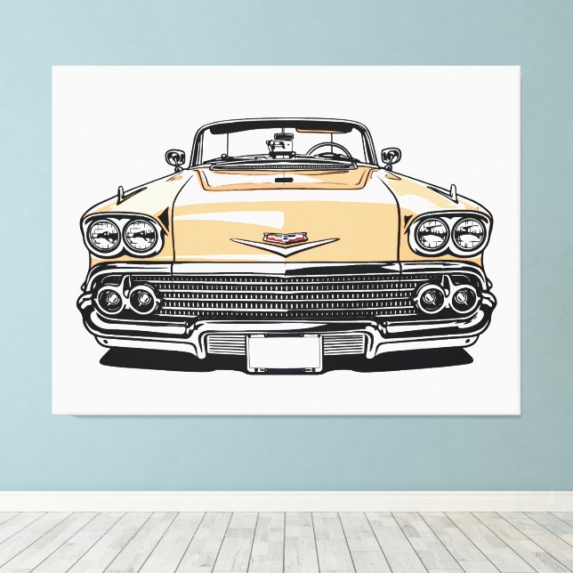 Retro Classic Convertible Front Pop Art Canvas Print (Insitu(Wood Floor))