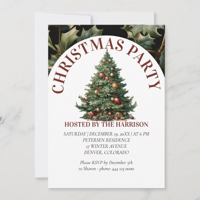 Retro Classic Cute Watercolor Christmas Tree  Invitation (Front)
