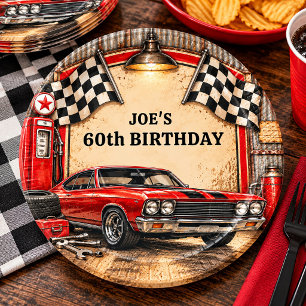 Retro Classic Garage Muscle Car Racing Birthday Paper Plates